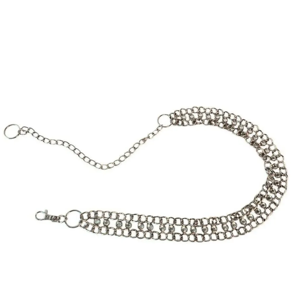Silver Metal & Rhinestone Chain Link Belt  Adjustable Size Medium 38